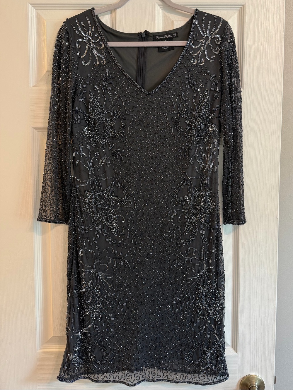 Pisarro Nights Beaded Black V-Neck Long Sleeve Dress